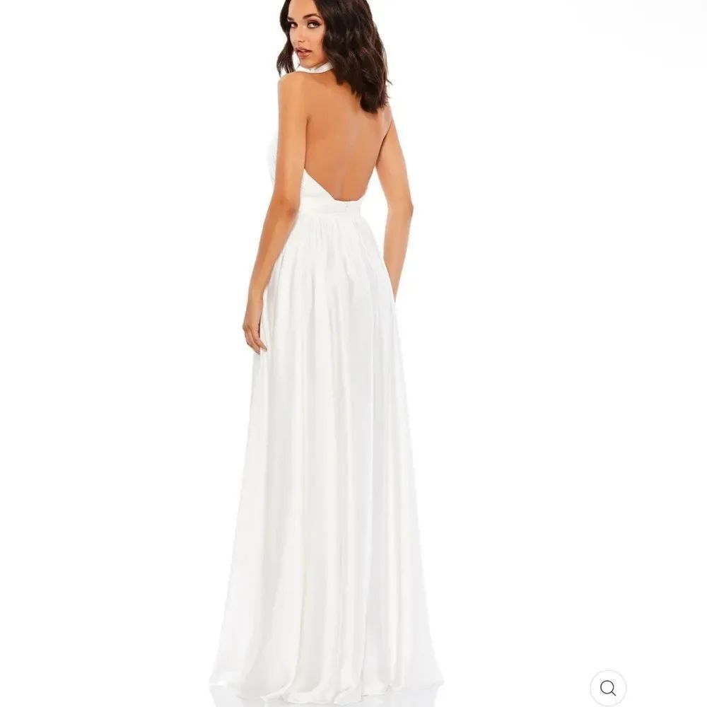 Mac Duggal 49333 White Size 8 SOFT TIE HALTER NECK HIGH SLIT GOWN Maxi Dress - Picture 4 of 14